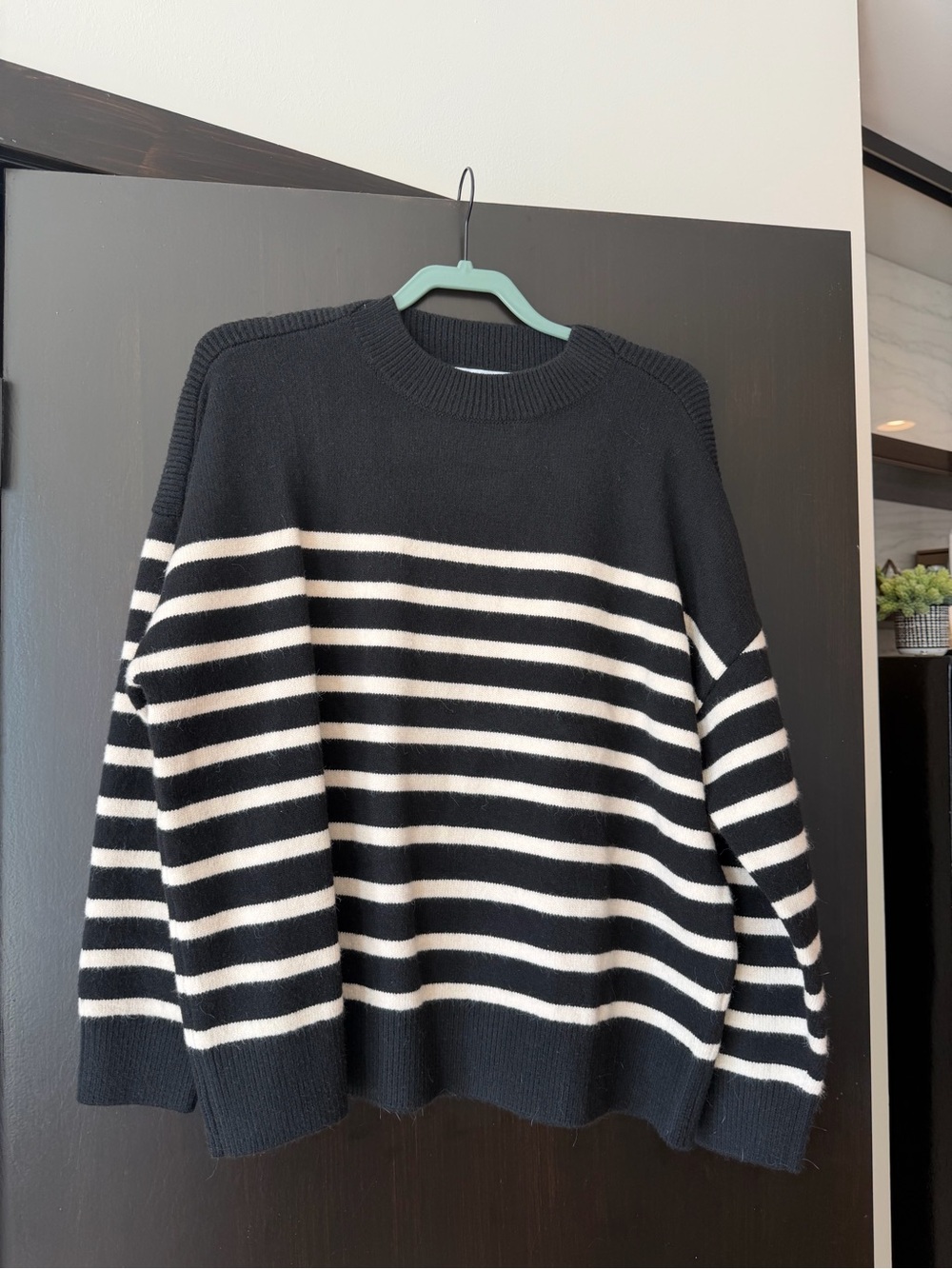 Zara Women’s Black & White Striped Knit Crewneck Sweater – Size Medium